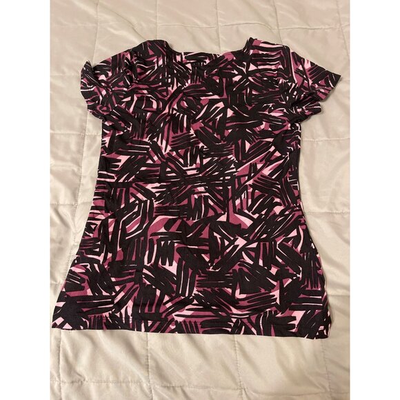 Merona Womens Abstract Pink & Black Short-Sleeve Top M - Picture 2 of 3